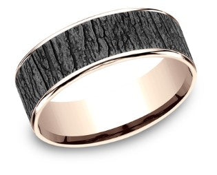 14KR/ Tantalum The Hazel with Bark Pattern Center and Thin Polished Edges 7.5mm Band by Brook and Branch