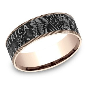 14KR/ Tantalum The Kennedy with Kennedy Half Dollar Design Center and Thin Edges 7.5mm Band by Brook and Branch