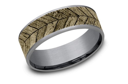 *14KY/ Tantalum The Chevron with Chevron Wood Pattern 7.5mm Band by Brook and Branch Main image