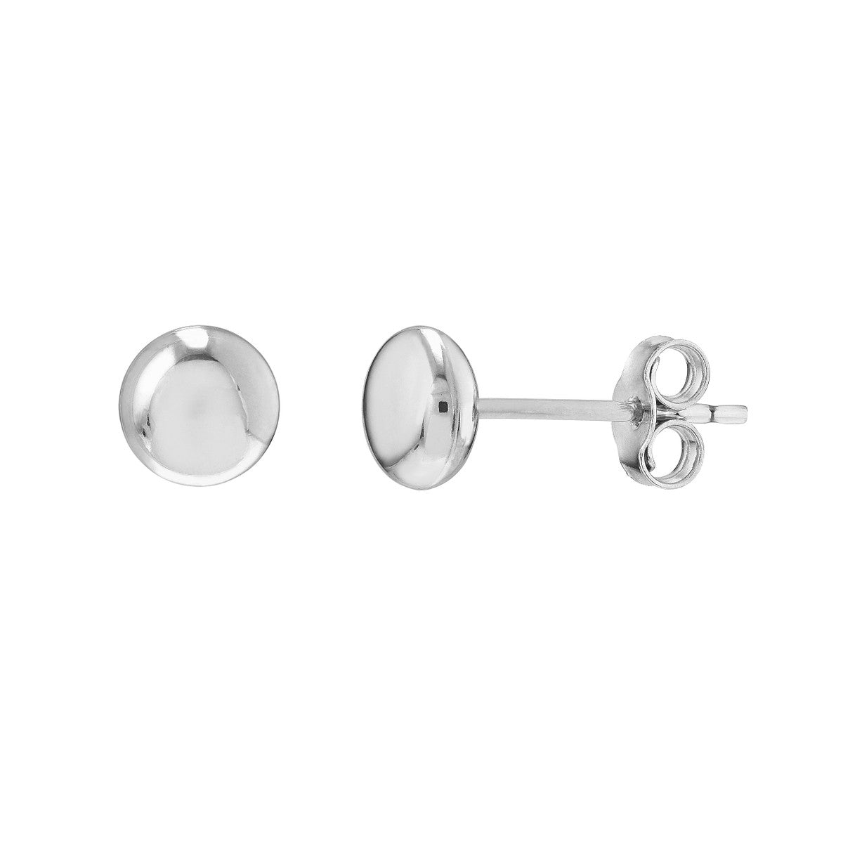 14K WG 5.5mm Flat Round Pebble Stud Earrings