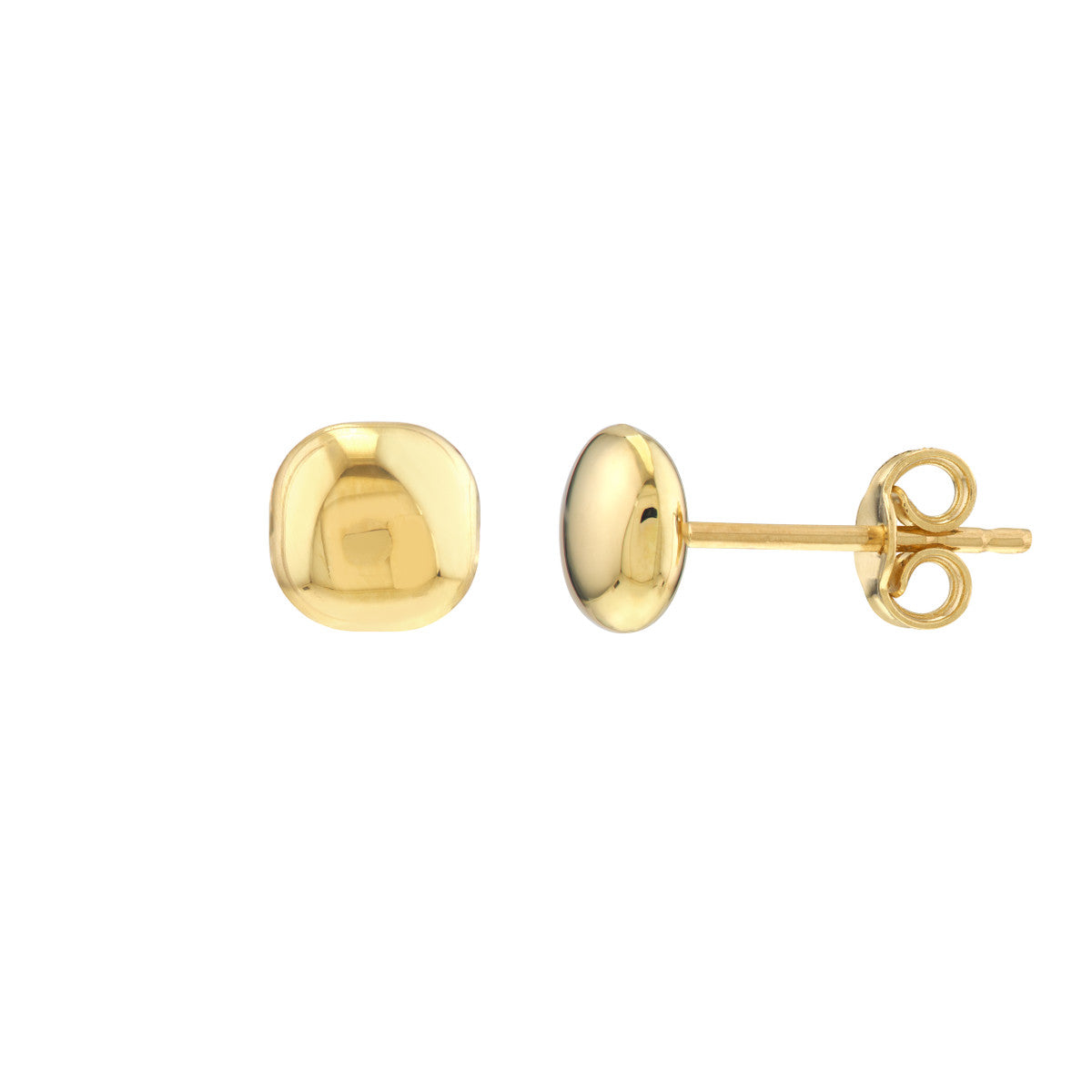 14K YG 6mm Flat Cushion Pebble Stud Earrings