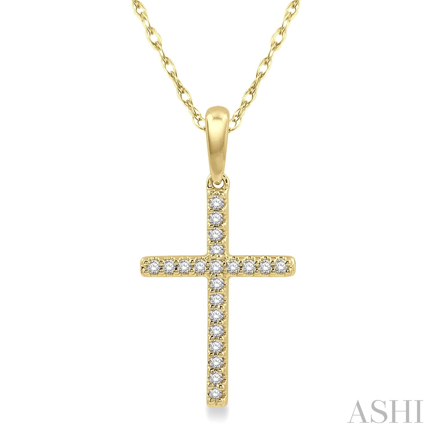 10K YG 1/10cttw Diamond Cross Petite Pendant Necklace