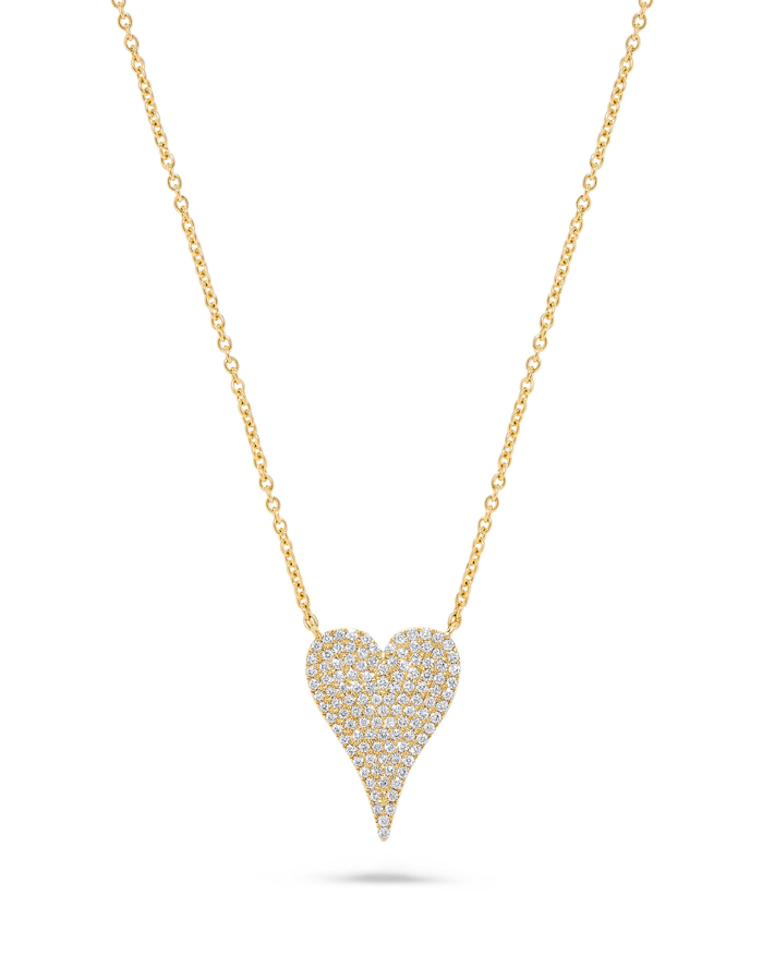 14K Yellow Gold Diamond Pave Heart Necklace