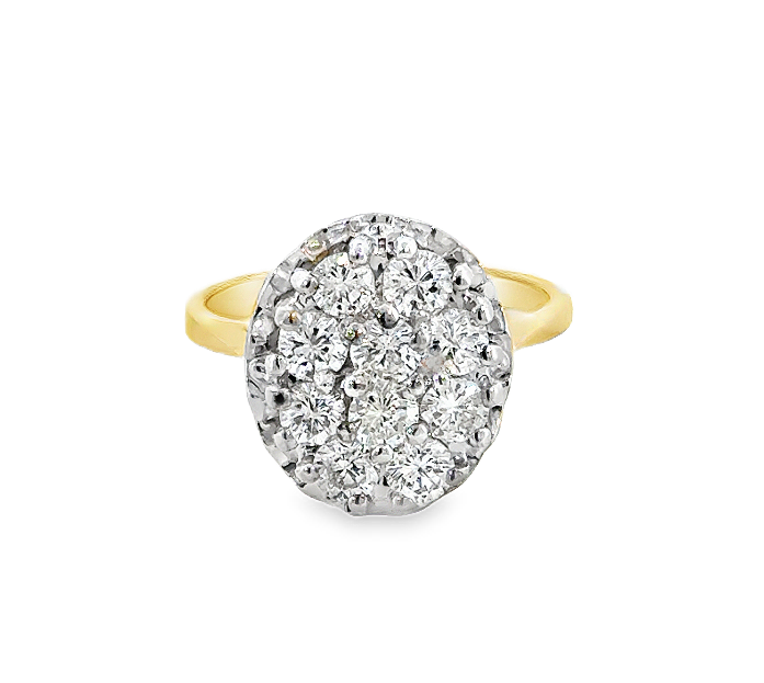 14K Yellow Gold Diamond Oval Cluster Ring Main image