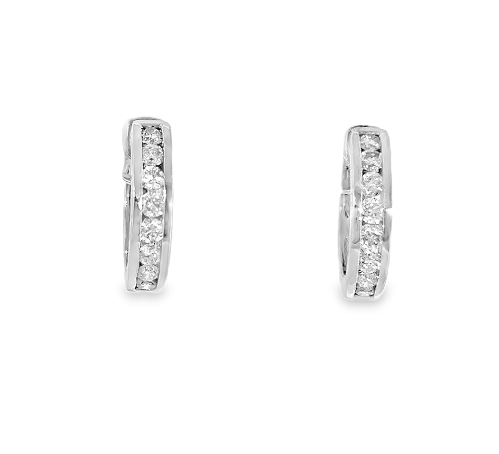 14K White Gold Diamond Channel Set Huggies *Estate Item Sold as is, Final Sale* Main image