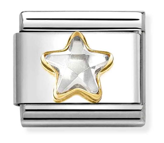 Stainless Steel & 18K Yellow Gold Faceted White CZ Star Charm