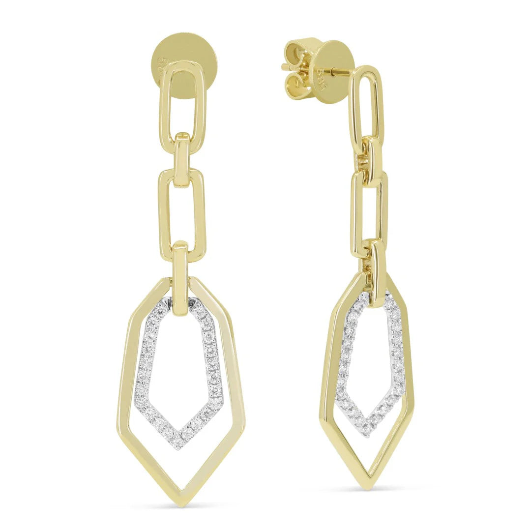 14K Two-Tone Diamond & Polished Gold Dangle Earrings