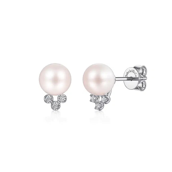 14K WG Diamond & Pearl Stud Earrings by Gabriel NY