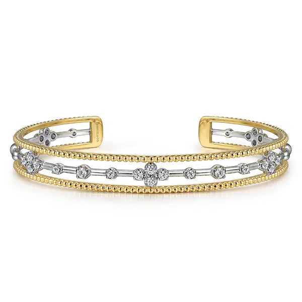 14K W/YG Diamond Bujukan Cuff Bangle Bracelet by Gabriel NY Main image