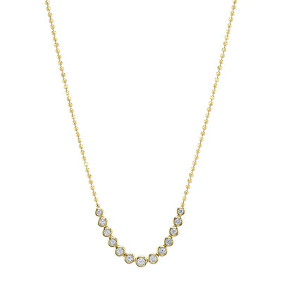 14K YG 1/2cttw Diamond Bezel Smile Necklace on Faceted Ball Chain
