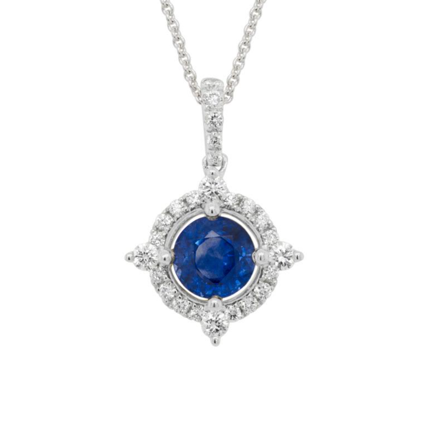 14K White Gold Sapphire & Diamond Halo Pendant Necklace Main image