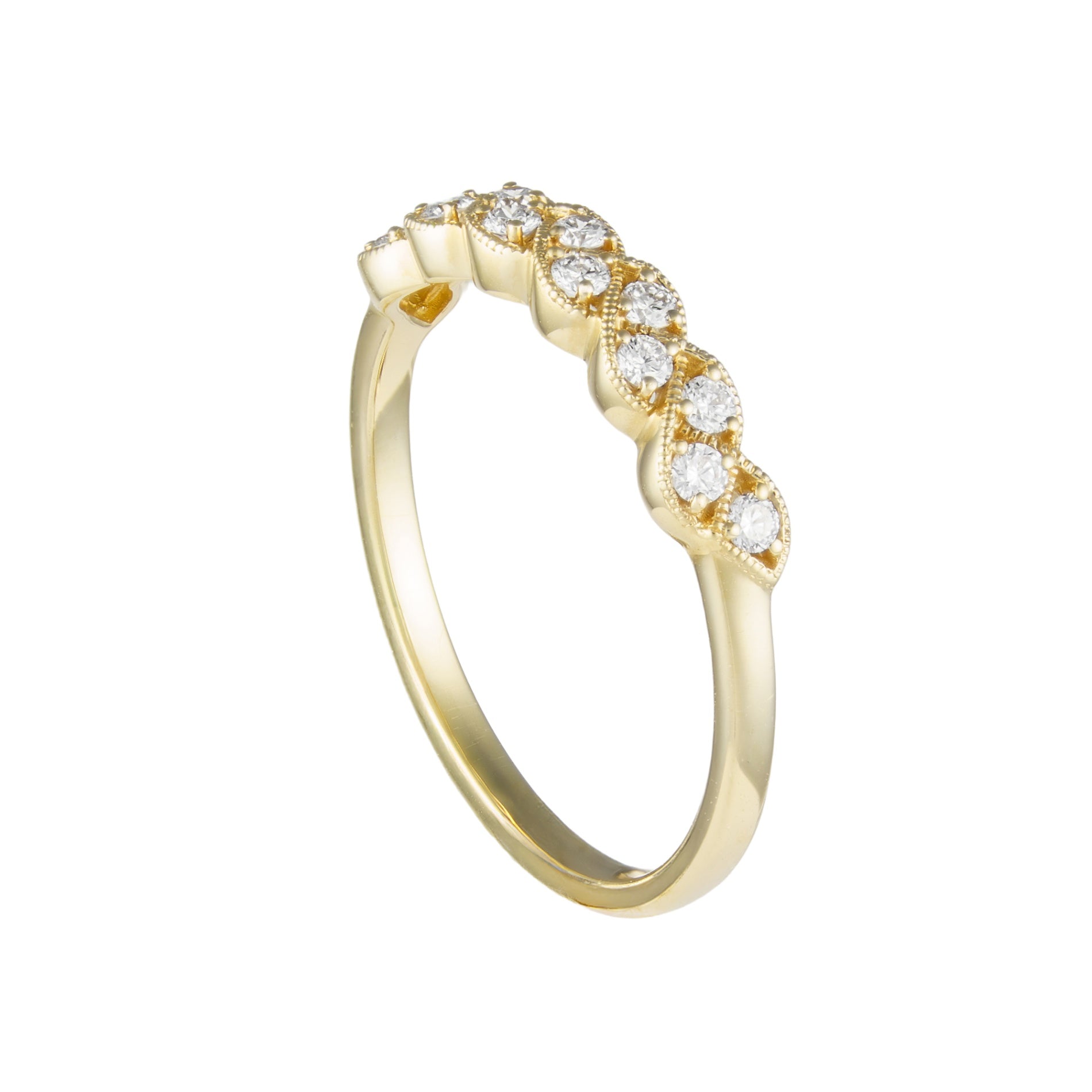 14K Yellow Gold Diamond Woven Milgrain Wedding Band
