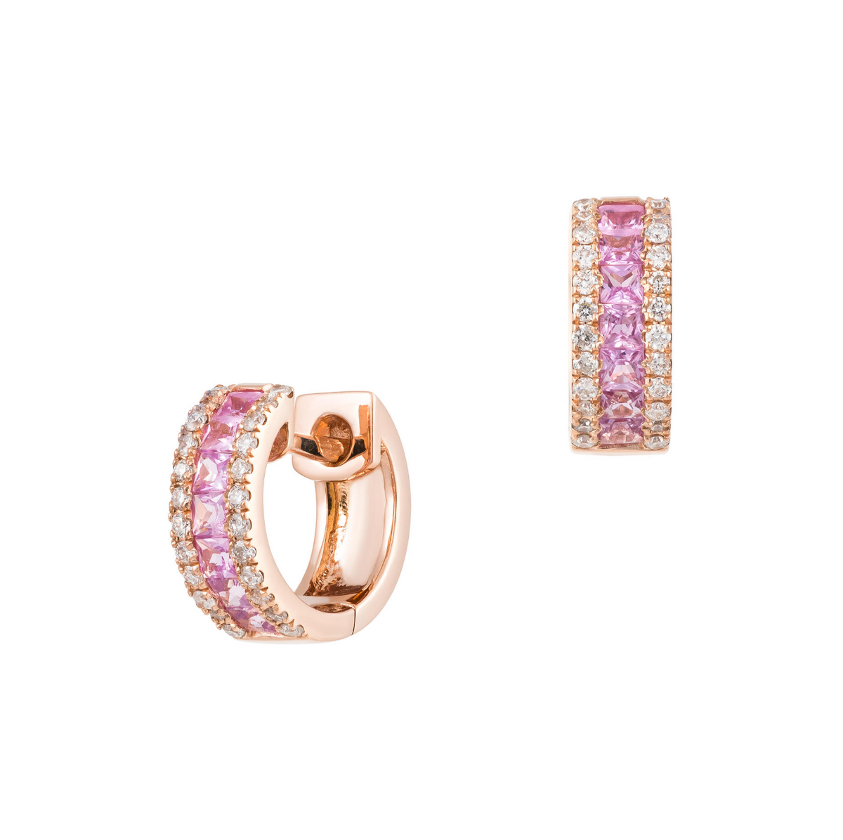 18K Rose Gold Pink Sapphire & Diamond Huggies Main image