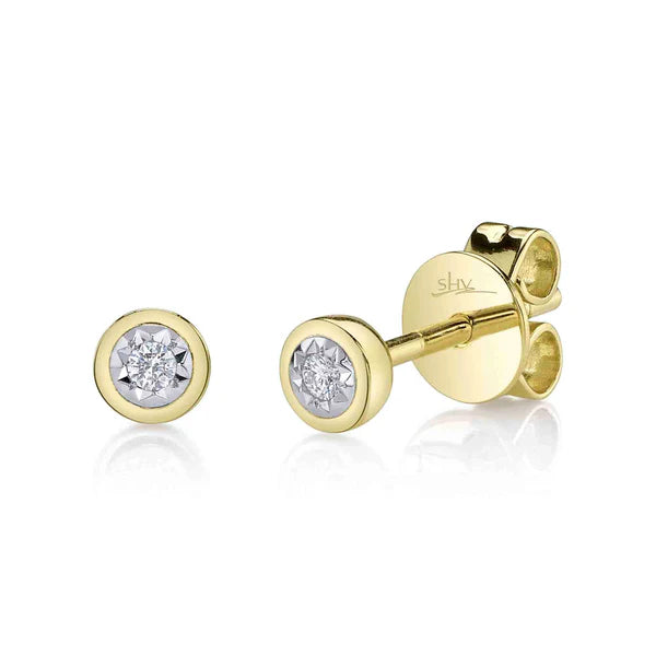 14K YG Diamond Bezel Stella Stud Earrings Main image