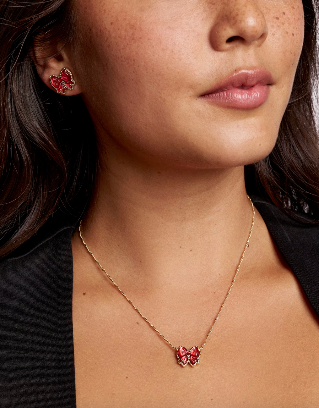 Haley Gold Plated Bow Short Pendant Necklace in Scarlet Red MOP by Kendra Scott