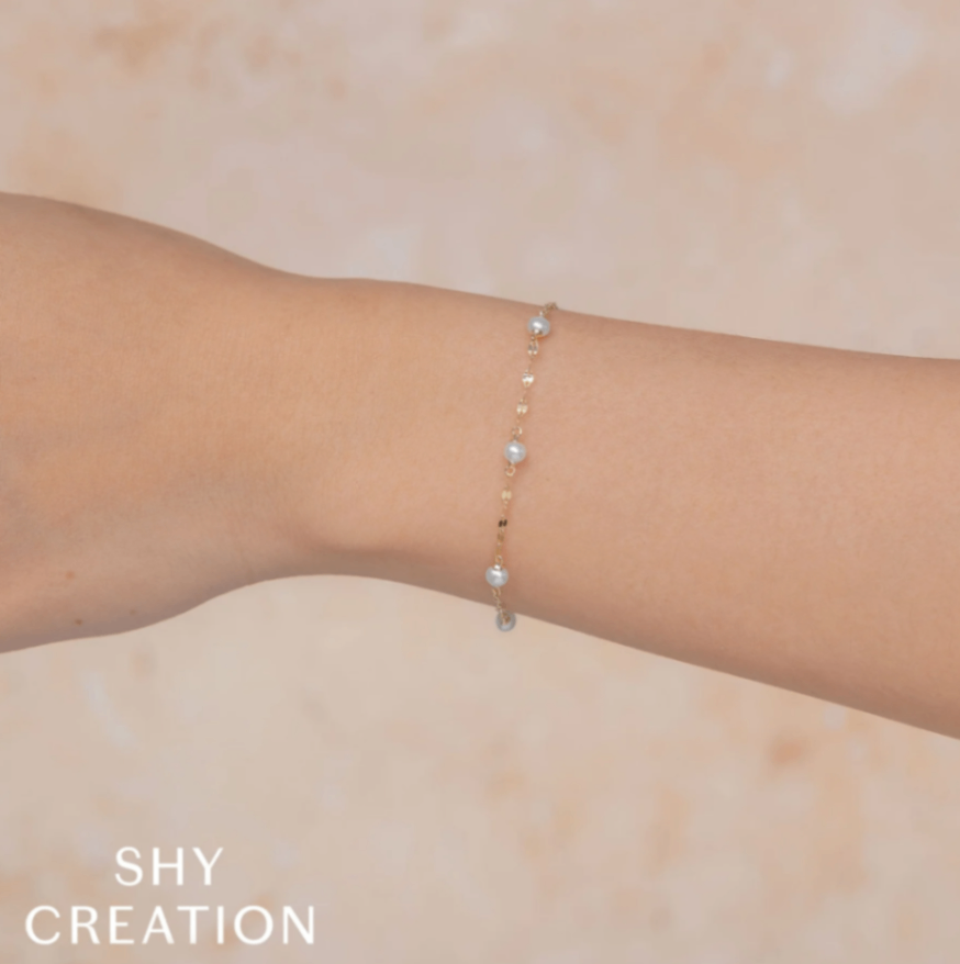 14K YG Cultured Pearl Station Bracelet on Sparkle Chain by Shy Creation