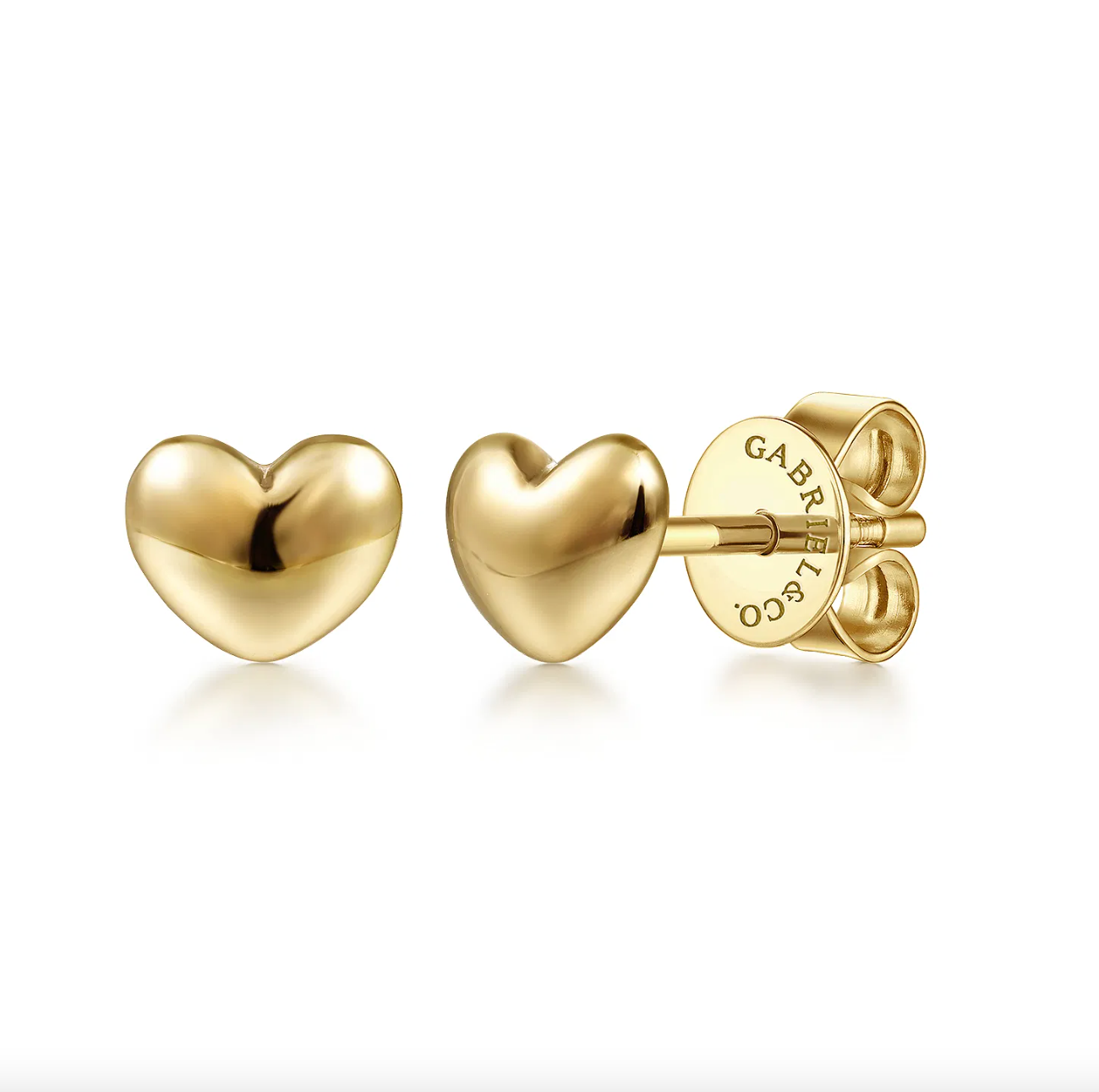 14K Yellow Gold Puff Heart Stud Earrings by Gabriel NY