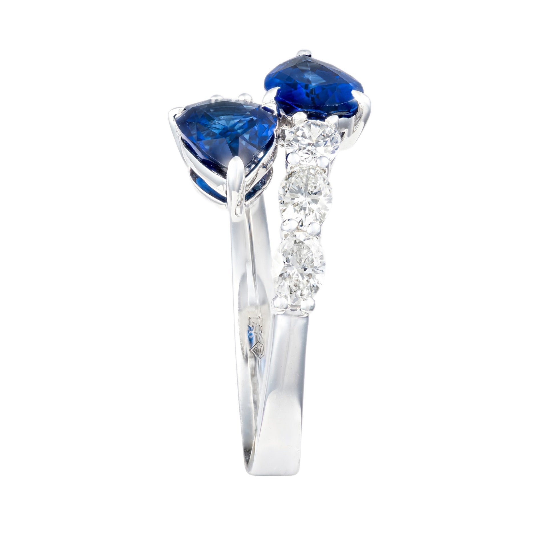 14K WG Pear Shape Sapphire & Oval Diamond Bypass Ring
