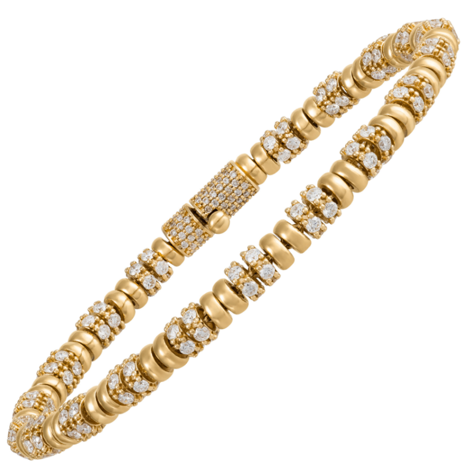 18K Yellow Gold Polished & Diamond Rondel Full Round Tennis Bracelet Main image