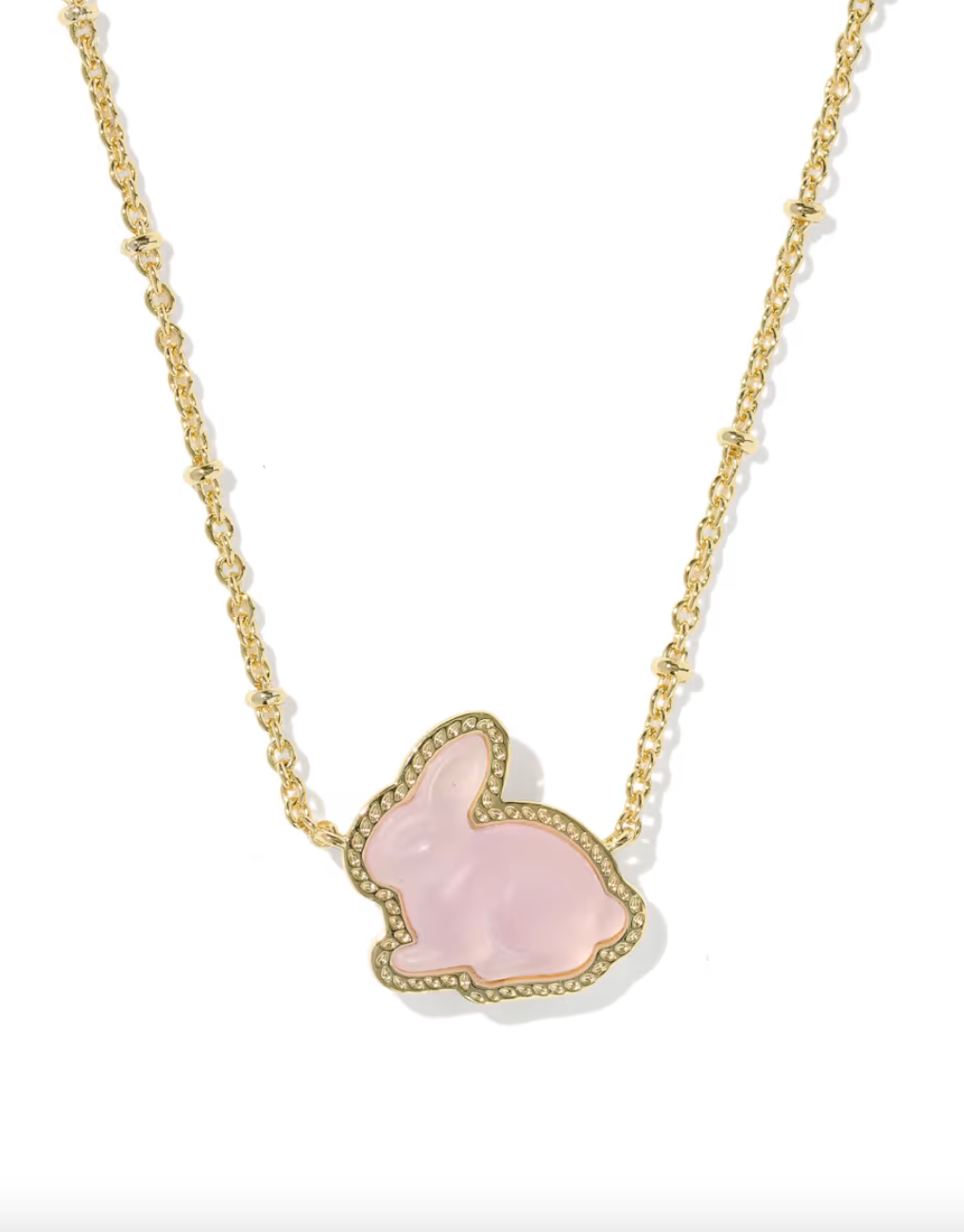 Gold Plated Bunny Short Pendant Necklace in Matte Light Pink Dichroic Glass by Kendra Scott