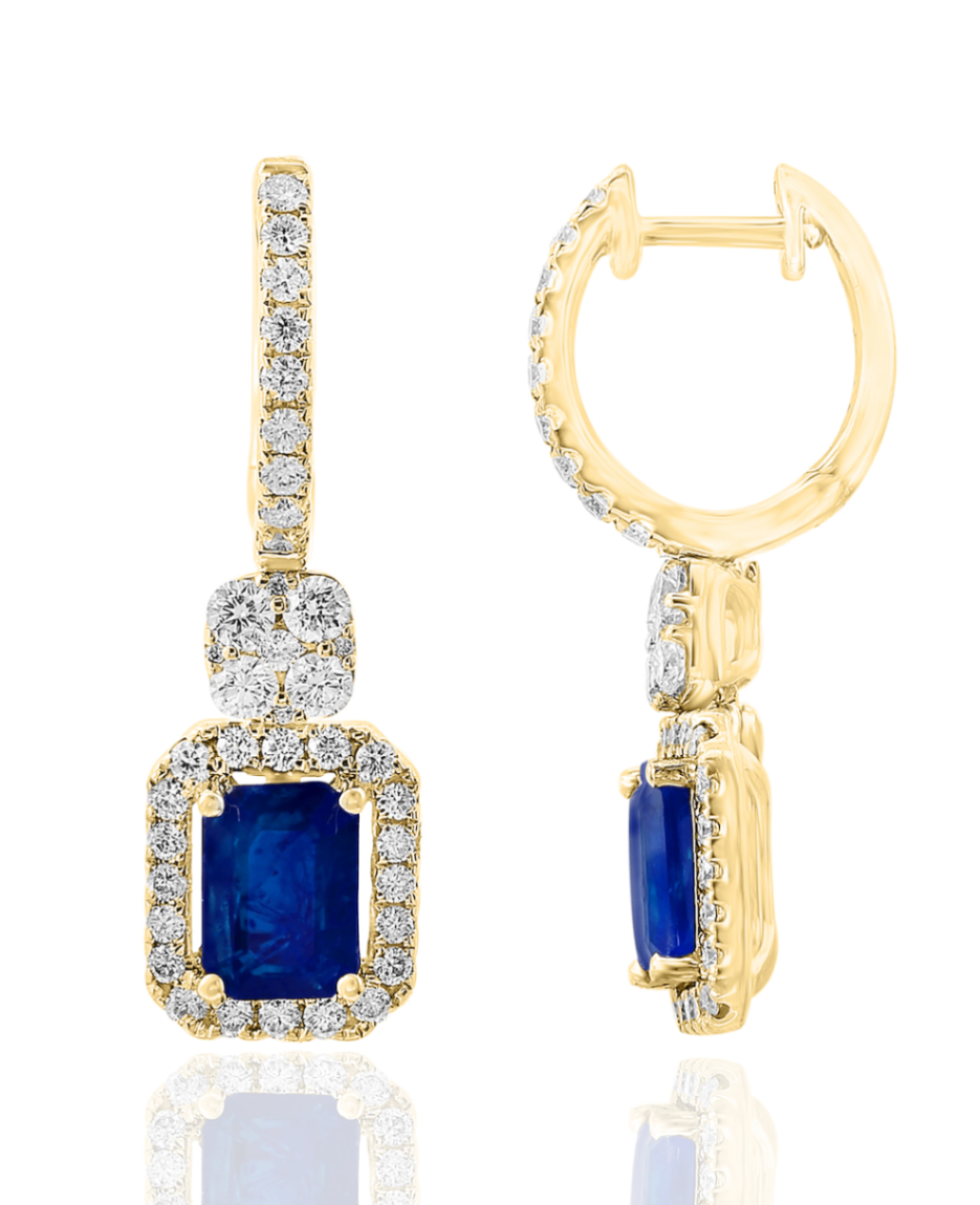 18K YG Sapphire & Diamond Halo Drop Earrings Main image