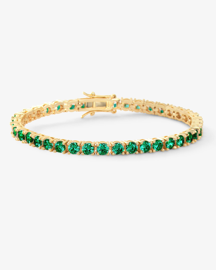 18K Gold Plated Grand Heiress Tennis Bracelet in Emerald CZ by Melinda Maria