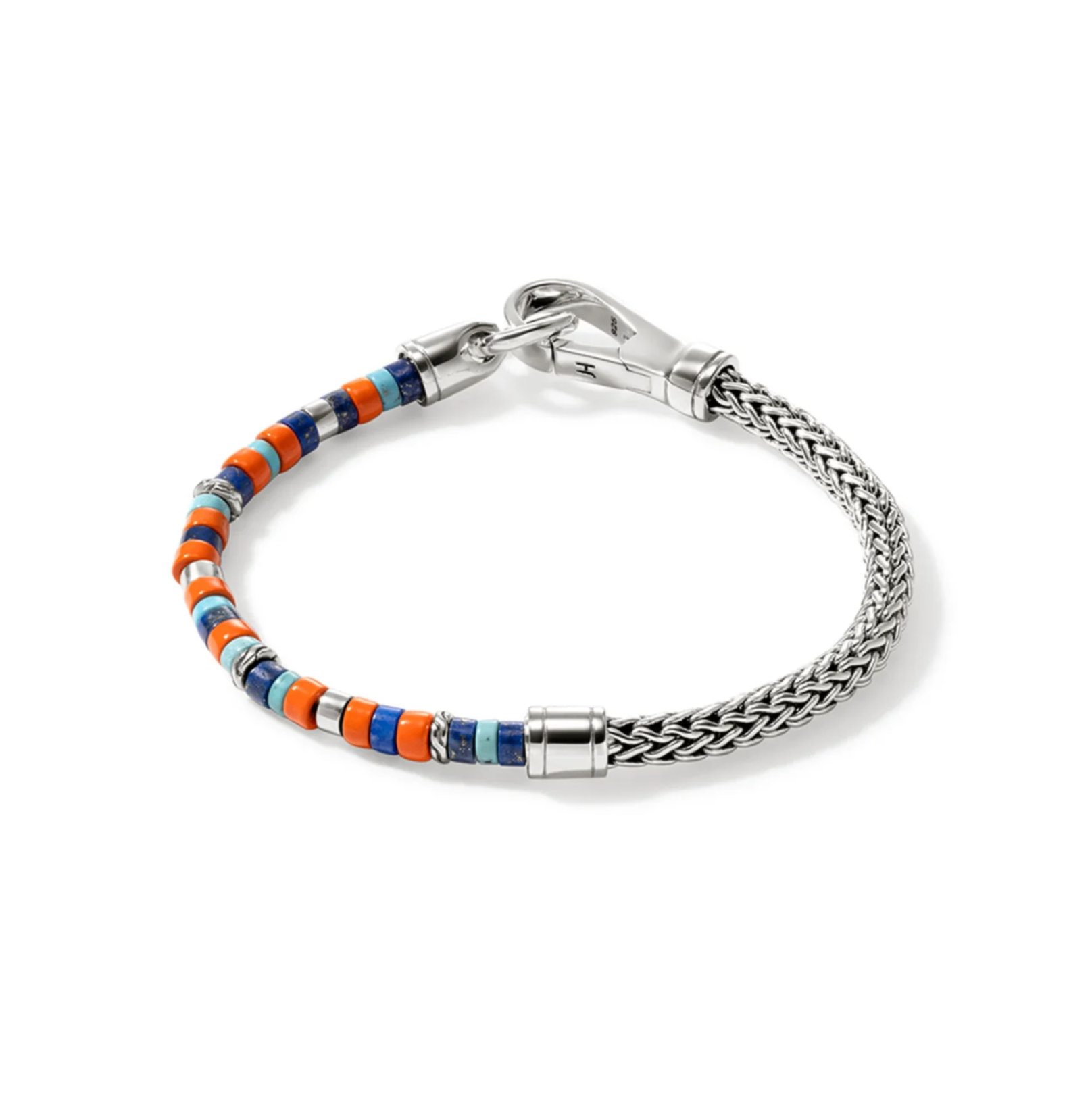 Sterling Silver, Lapis, Turquoise & Enamel 4.5mm Heishi Bracelet with Hook Clasp by John Hardy