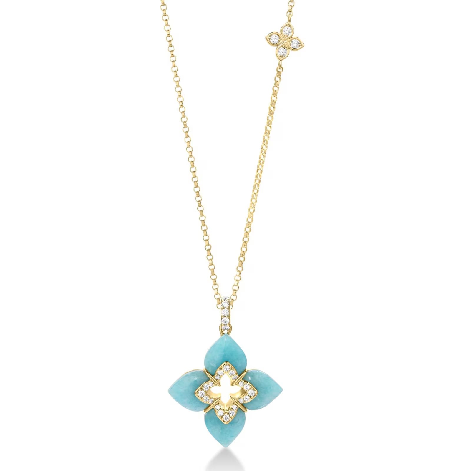 18K YG Venetian Princess Diamond & Blue Amazonite Pendant Necklace by Roberto Coin