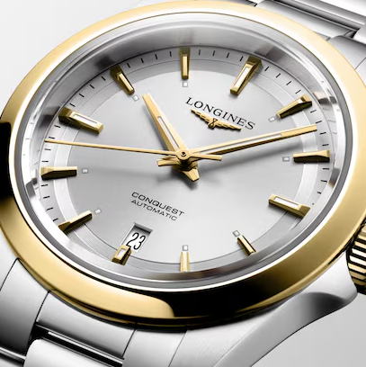 Longines conquest 30mm Stainless Steel & 18K Gold Cap Watch with Silver Dial
