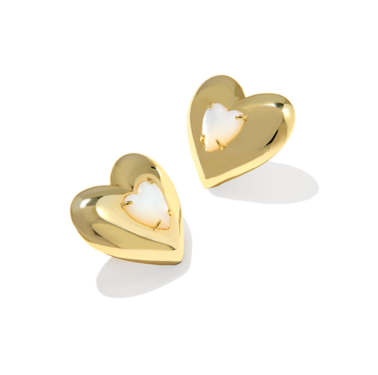 Sasha Gold Plated Heart Stud Earrings in Ivory MOP by Kendra Scott