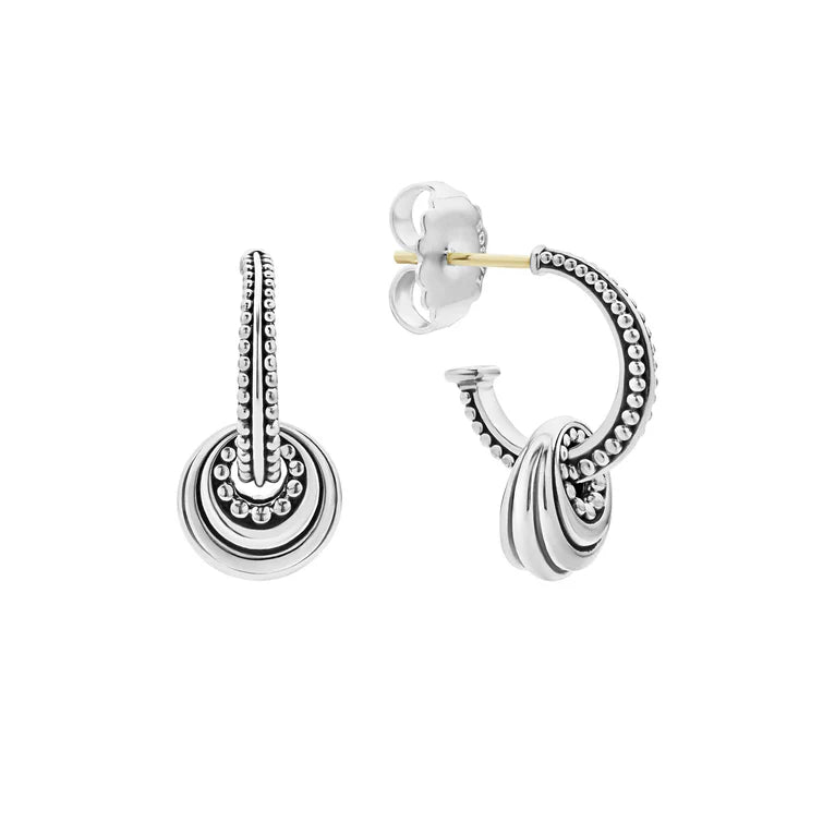 Sterling SilverSignature Caviar Fluted Disc On Beaded Hoop Charm Earrings by Lagos
