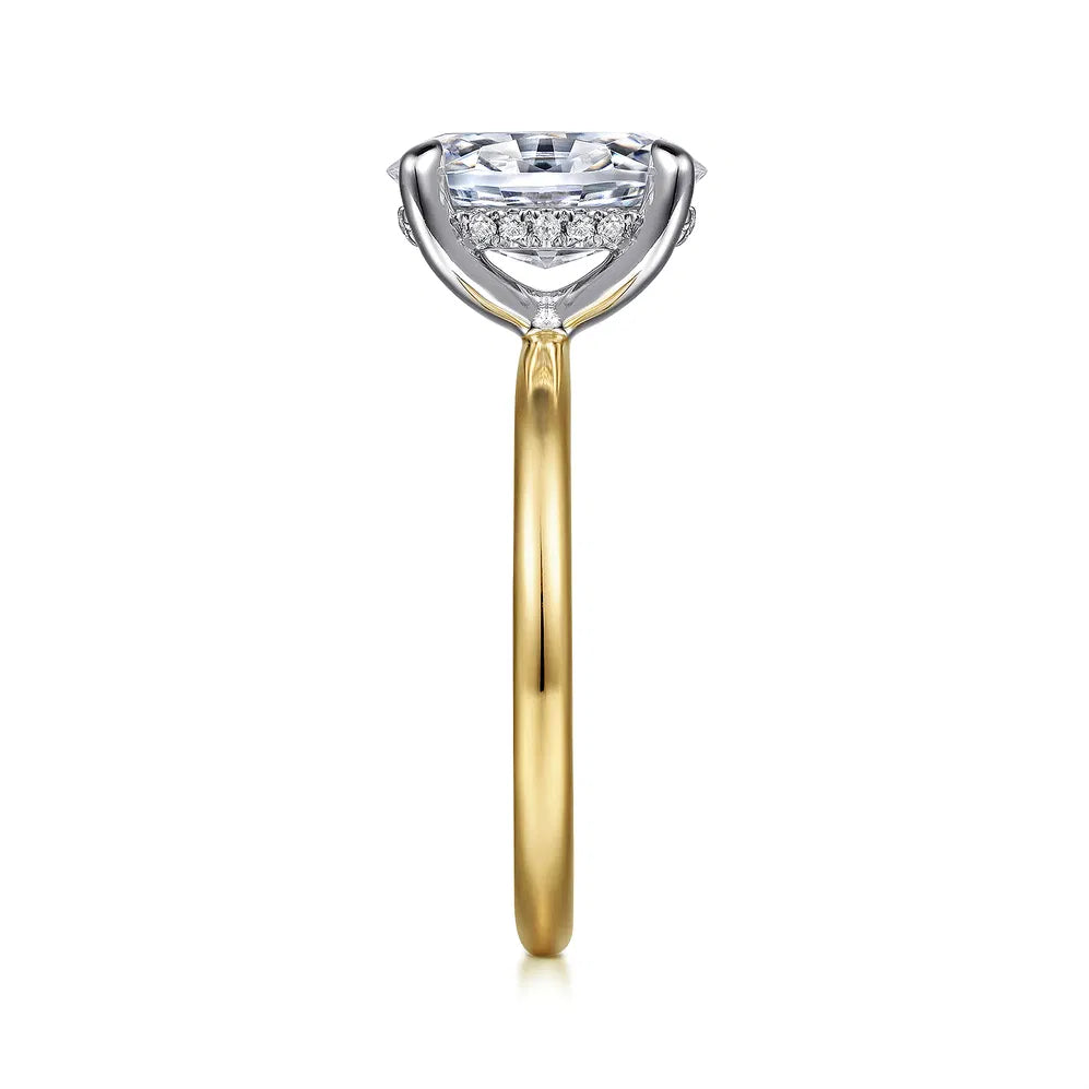 14K Two-Tone "Cari" Oval Diamond Hidden Halo Semi-Mount by Gabriel NY