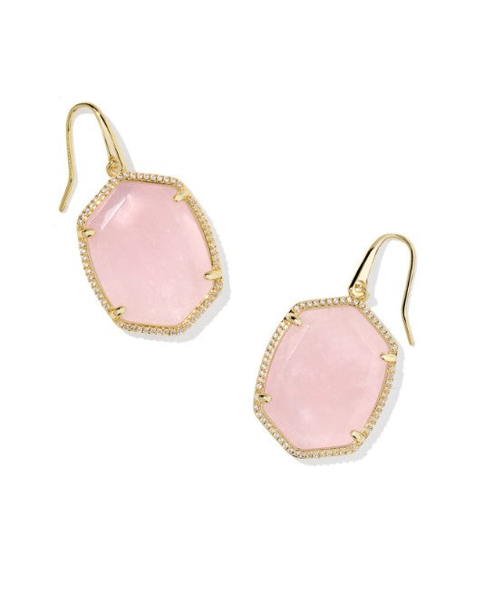 Daphne Gold Plated Pave Frame Drop Earrings in Rose Quartz by Kendra Scott Main image