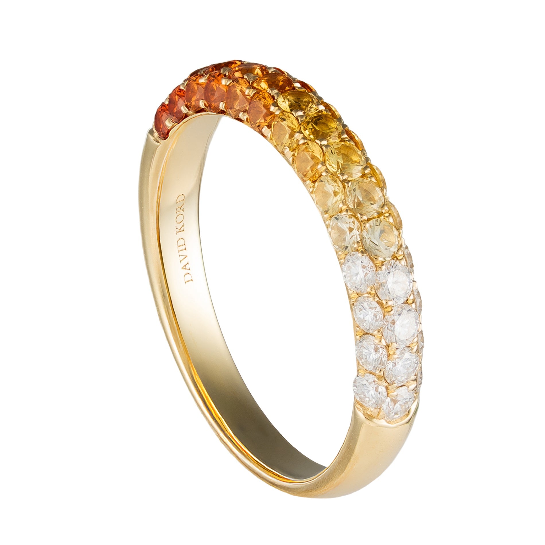 18K Yellow Gold Ombre Orange Sapphire & Diamond Band by David Kord
