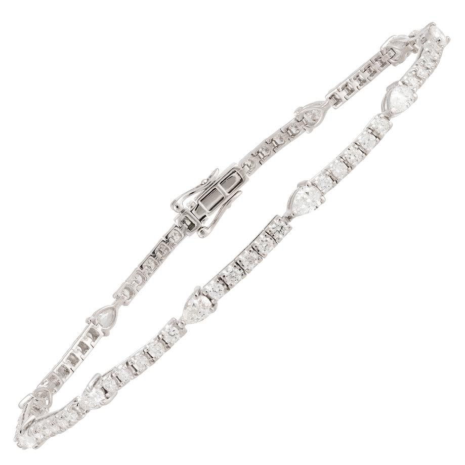 18K WG Diamond Pear Shape Station Tennis Bracelet