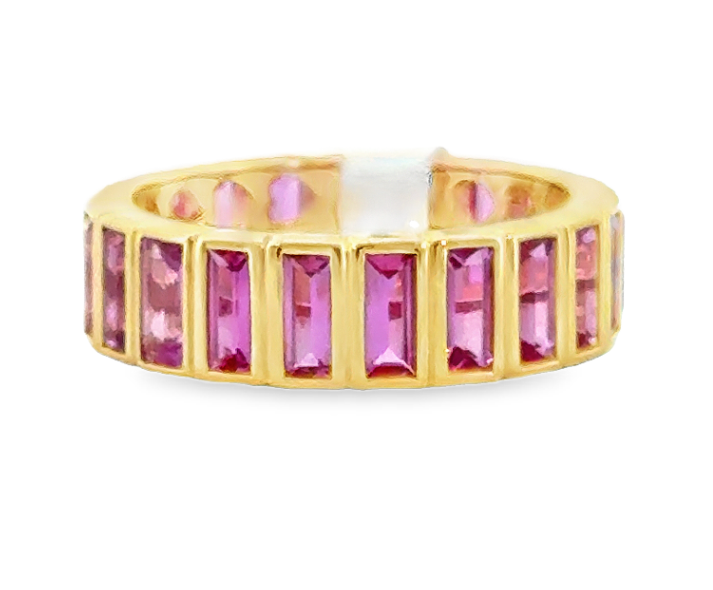 18K Yellow Gold Baguette Pink Sapphire Bezel Eternity Band by Erica Courtney Main image