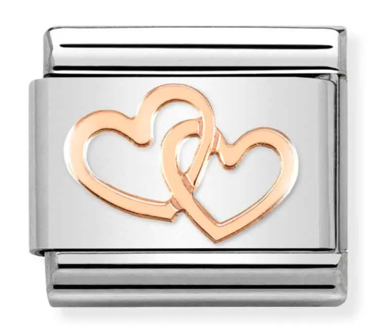 Stainless Steel & 9K Rose Gold Double Open Heart Charm