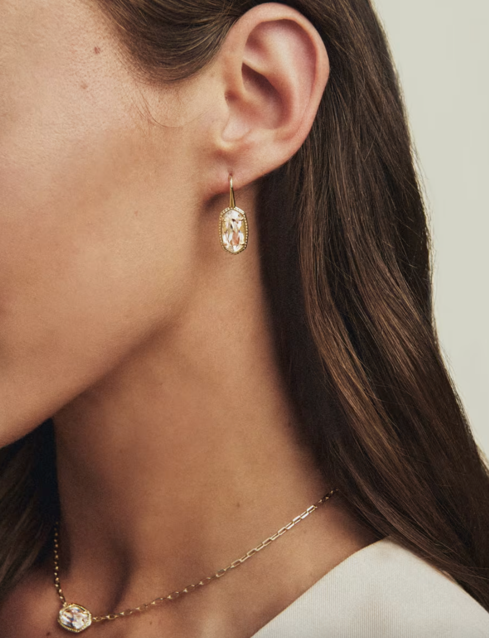 Gold Plated Lee Luxe Drop Earrings in White CZ by Kendra Scott