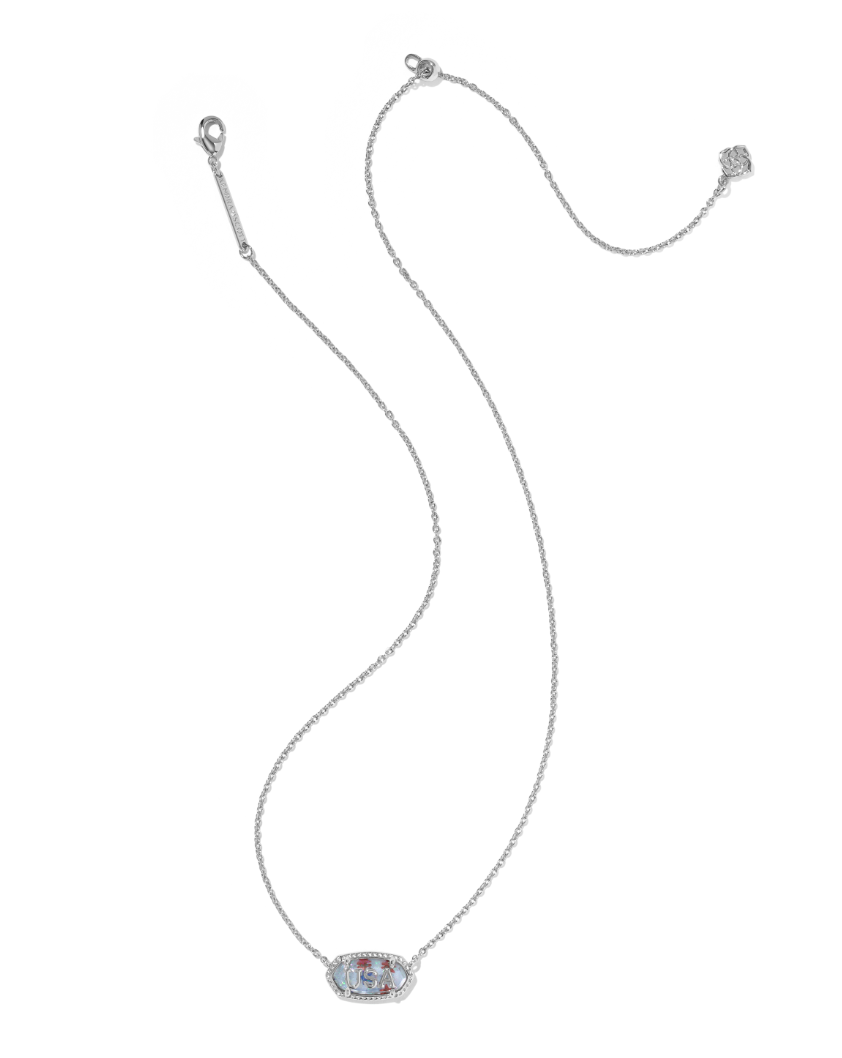 Rhodium Plated Elisa USA Pendant in Red, White, & Blue Illusion by Kendra Scott Main image