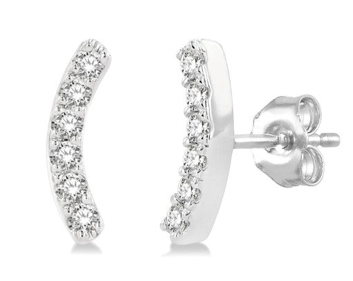 10K WG 1/10cttw Diamond Petite Arc Stud Earrings