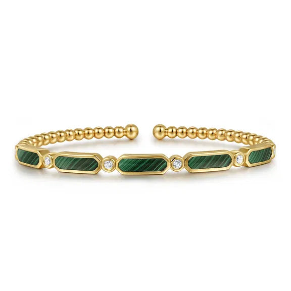 14K YG Bezel Set Diamond & Malachite Bujukan Bangle by Gabriel NY