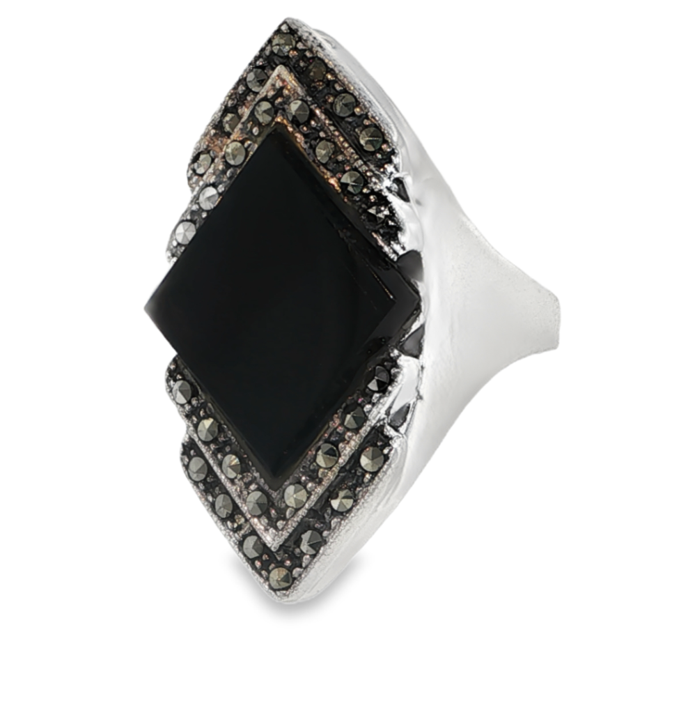 Sterling Silver Black Onyx & Marcasite Ring *Estate Item Sold as is, Final Sale* Main image