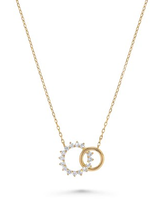 14K Yellow Gold Sun & Circle Diamond Pendant Necklace