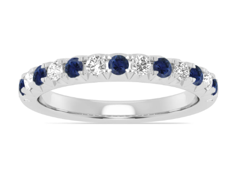 14K White Gold Alternating Sapphire & Diamond Fishtail Anniversary Band Main image