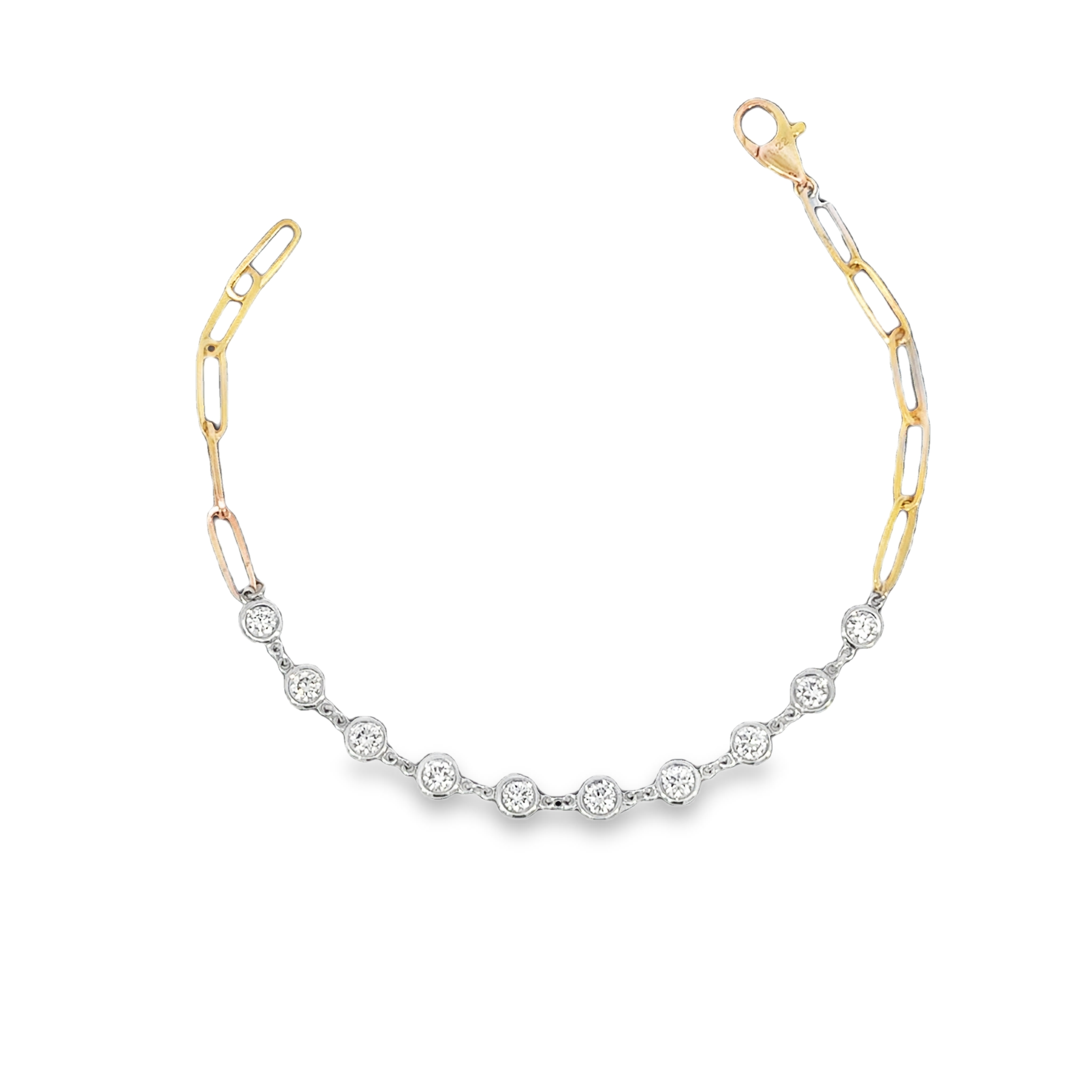 14K Y/WG 1.22cttw Diamond Bezel & Paperclip Chain Bracelet Main image