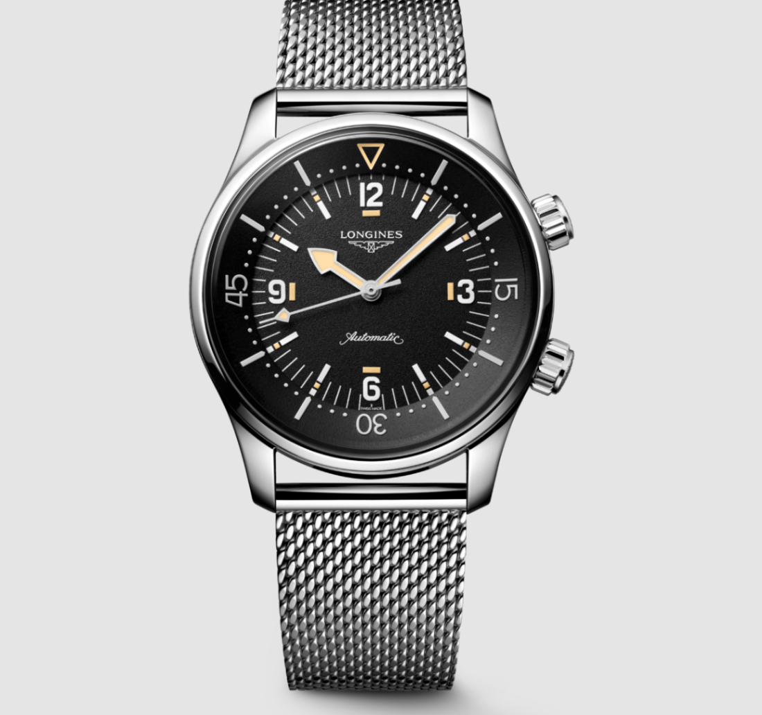 Longines Legend Diver 59 with Black Dial & Mesh Bracelet