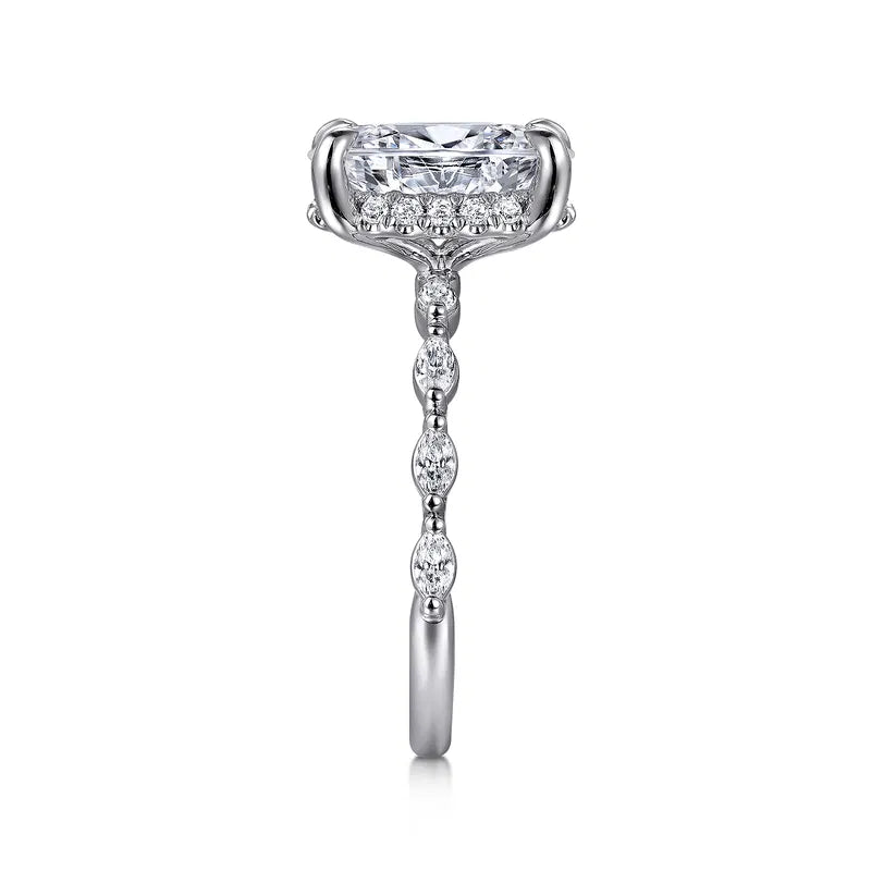 14K WG "Adeena" Oval & Marquise Shared Prong Diamond Hidden Halo Semi-Mount by Gabriel NY