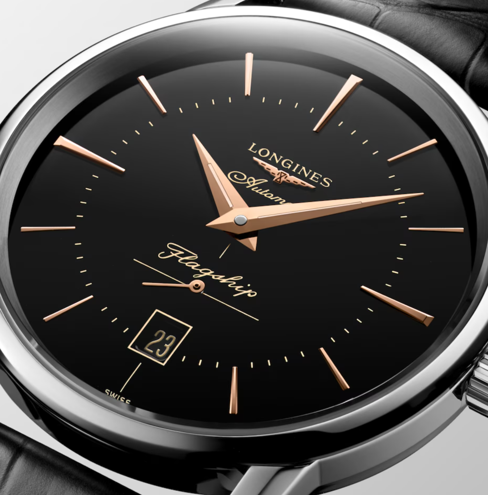 Longines Flagship Heritage 38.5mm Watch in Black with a Leather Band