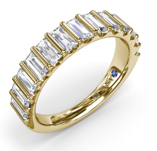 14K YG Vertical Baguette Diamond Bar Set Band by Fana