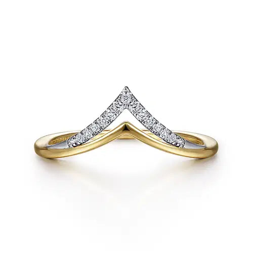 14K White-Yellow Diamond Chevron Wedding Band by Gabriel NY